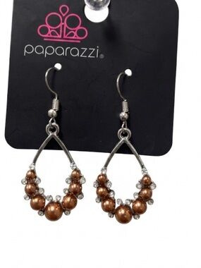 Paparazzi Bronze Pearl Teardrop Dangle Earrings